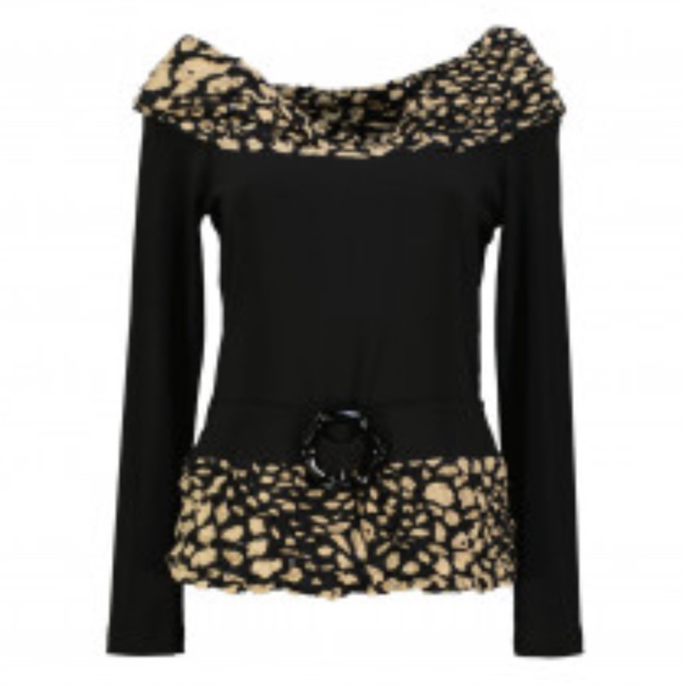Chic Black and Tan Off-Shoulder Top